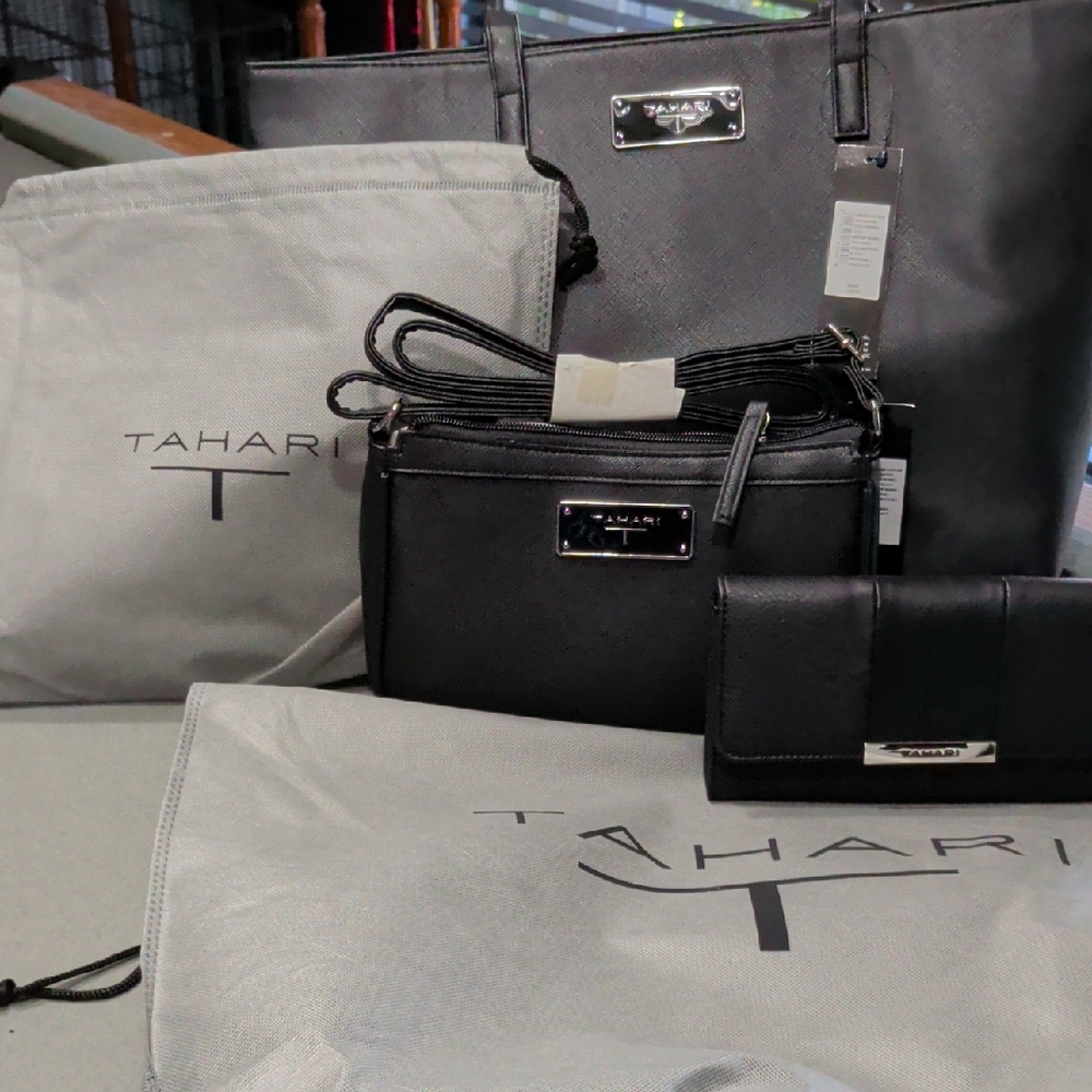 Tahari Charcoal Handbag and Cross Body Bag Wallet Collection Brand New With Tags